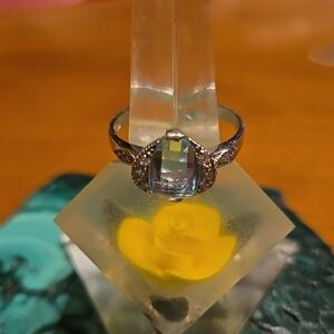 Vintage  Sterling Silver and Blue Gemstone Ring with Intricate Design